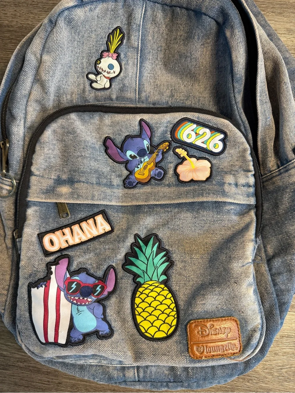 Disney Denim-Style Kids Backpack with Lilo & Stitch Patches - Blue